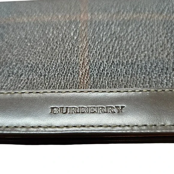 Auth Burberry Haymarket Check Card Holder Black Leather Slim Italy Shadow Horse - Picture 5 of 13